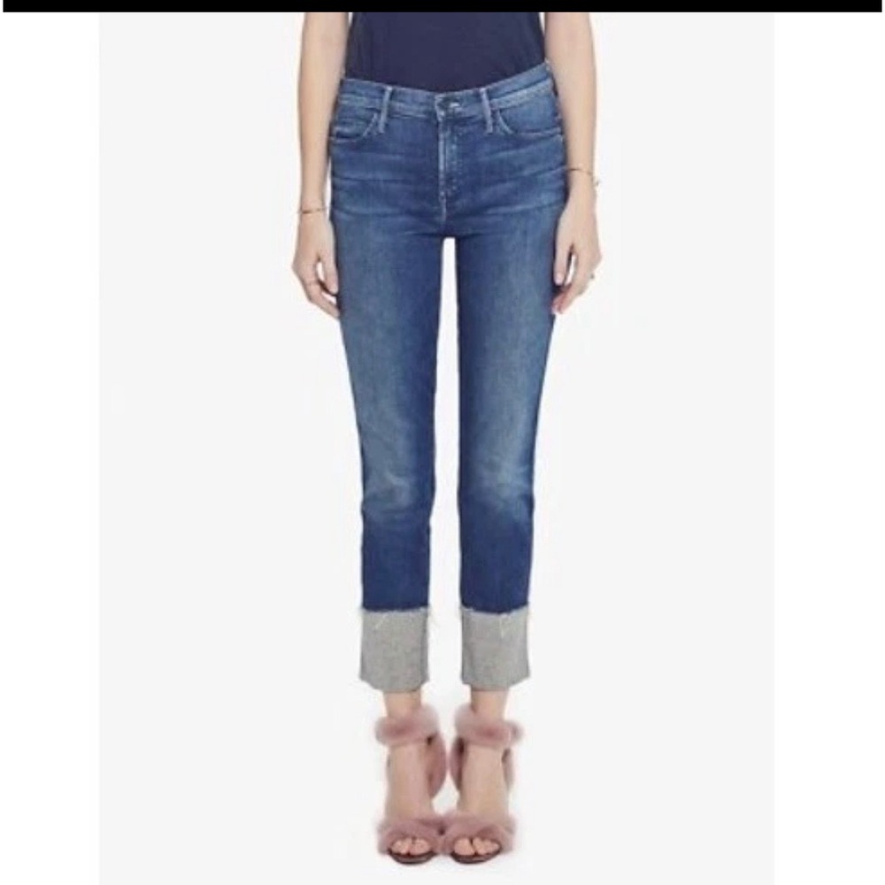 Mother 27 The Pony Boy Ankle Fray Jeans Lure Me In Blue Cuffed Straight Leg